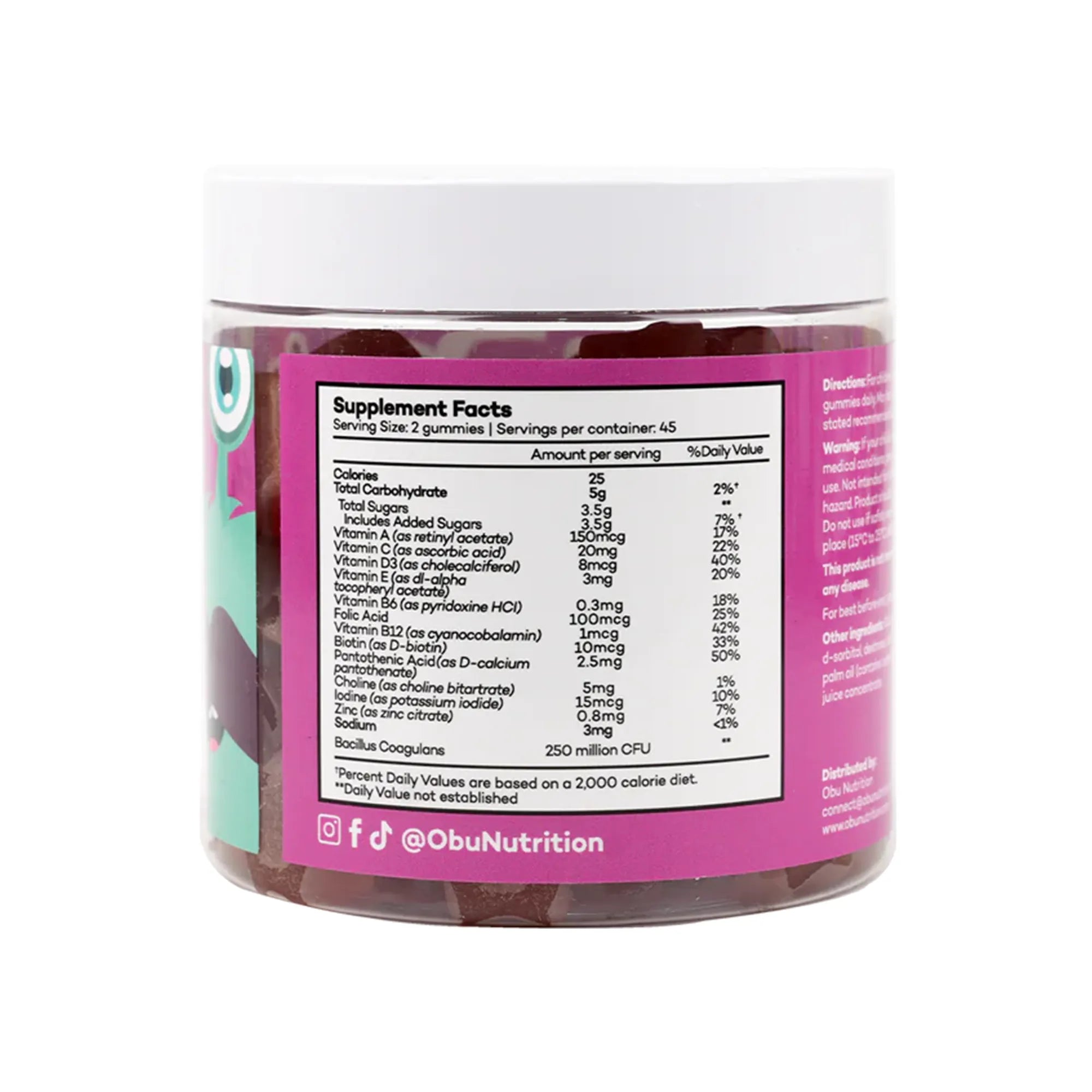 Obu Kids Multivitamin & Probiotic Gummies Raspberry Flavor 90'S
