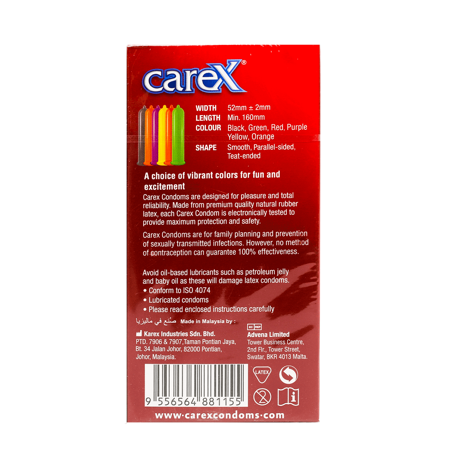 Carex Sensation Colors Condoms 12'S for maximum protection