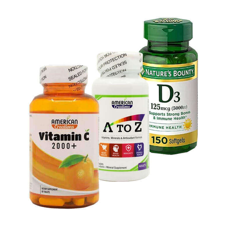 American Creations A to Z + American Creations Vitamin C + Natures Bounty Vit D 5000 IU  Offer Package