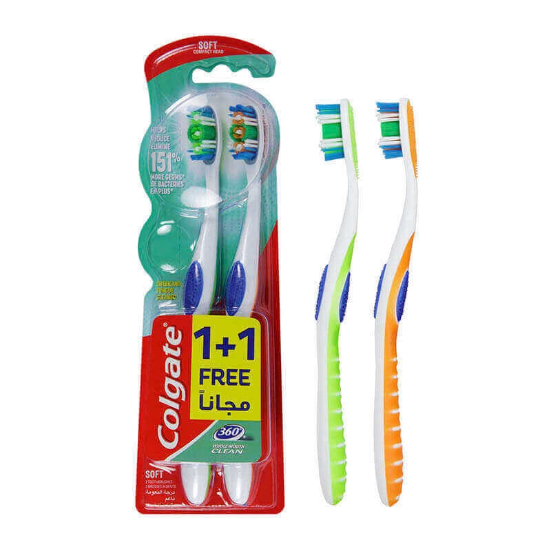 كولجيت 360 فرشاة أسنان للنظافة الكاملة للفم ناعمة 1+1 مجانا 