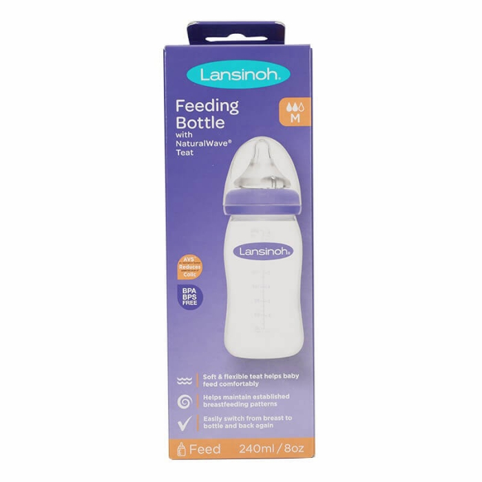 Buy ( Lansinoh Glass Feeding Bottle With Natural Wave Medium Flow 240 ml )  from Shifa Aldawaeya Pharmacy.