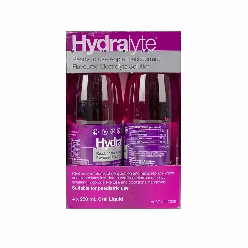 Hydralyte Apple Blackcurrant Electrolyte Solution 4*250 ml 