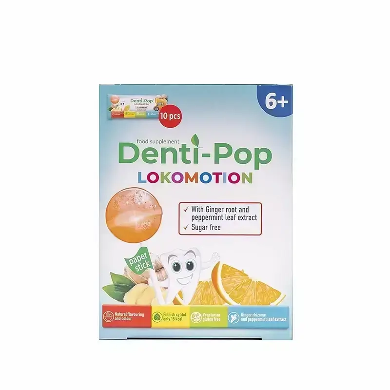 Denti Pop Lokomotion Lollipop Orange Flavored + 6 Years 10 Pcs 