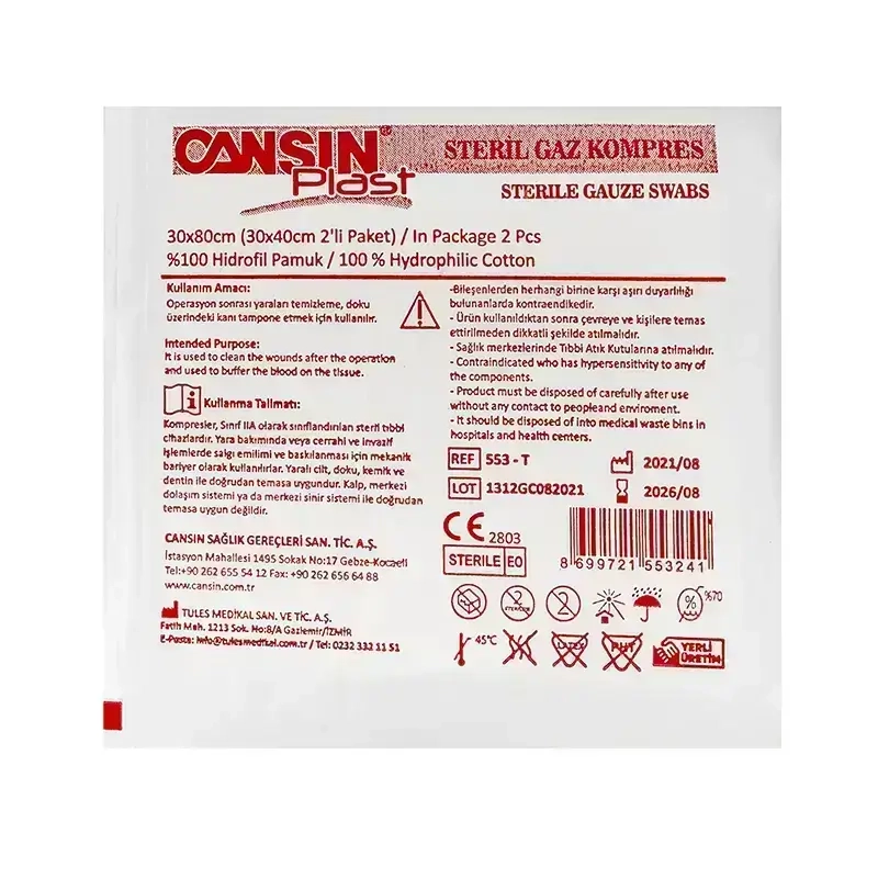 Cansin Plast Sterile Gauze Swabs 30x80 cm 2 Pcs
