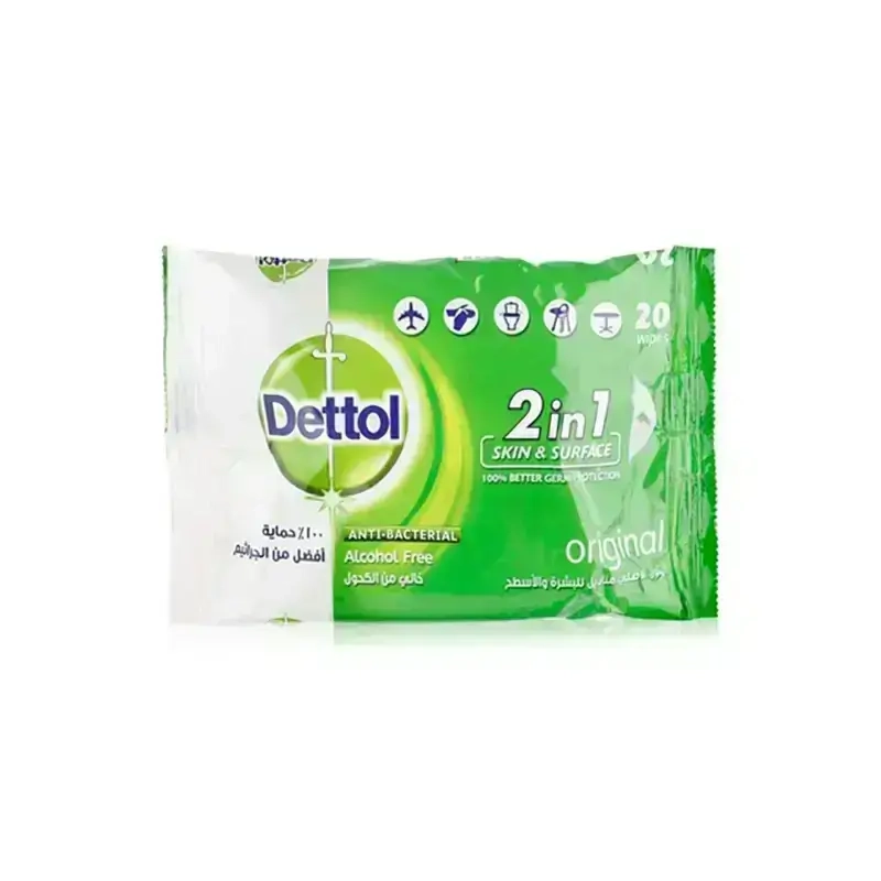 Dettol 2 In 1 Original Antibacterial Wipes 20'S