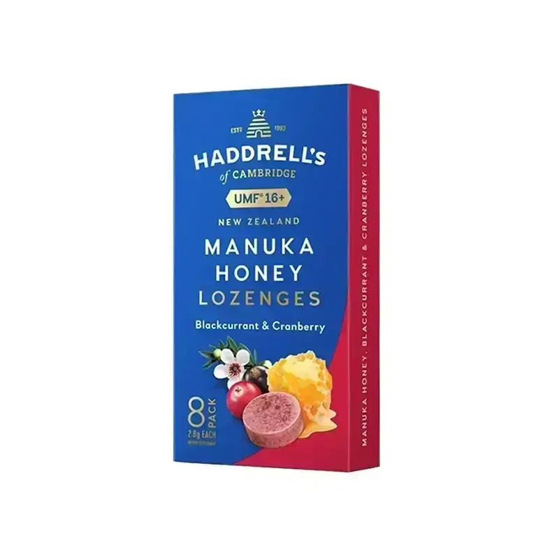 هادريلز أقراص استحلاب عسل المانوكا بتركيز +16 بطعم التوت 8 أقراص