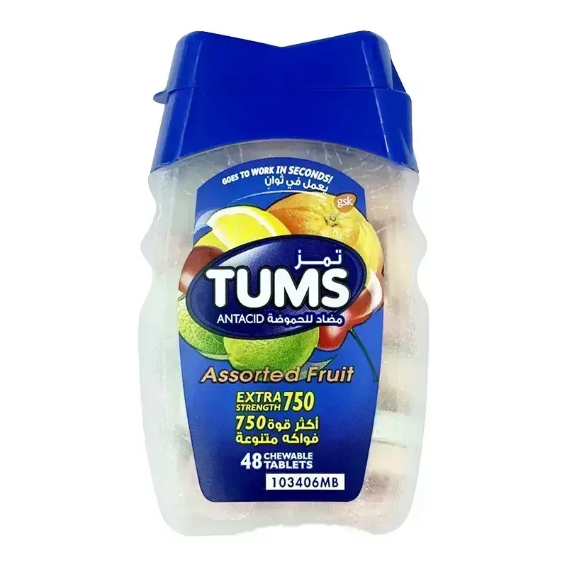 Tums Extra Strength 750 Assorted Fruit 48 Chewable Tabs 