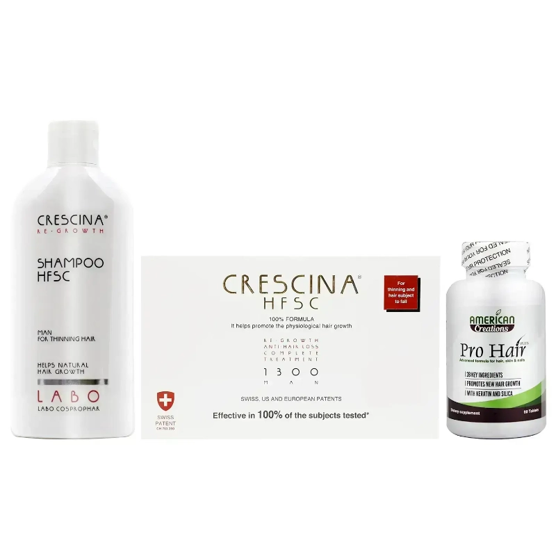 Crescina 1300 Complete Man + Shampoo + American Creations Pro Hair Offer Package 