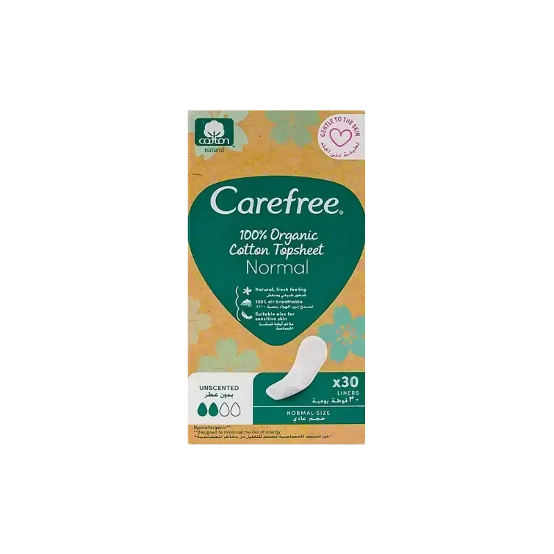 Carefree Organic Cotton Unscented Liners Normal Size 30 Pcs 