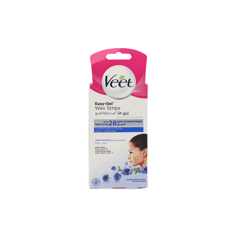 Veet Face Wax Strips For Sensitive Skin 20 Pcs + 4 Wipes 
